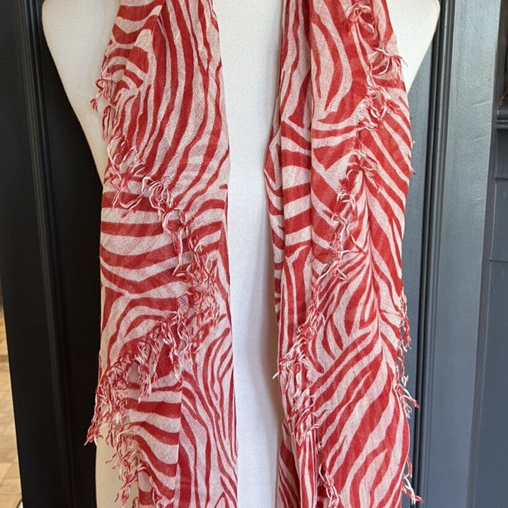Chan Luu Red and Cream Zebra Print Scarf Wrap - Picture 2 of 7
